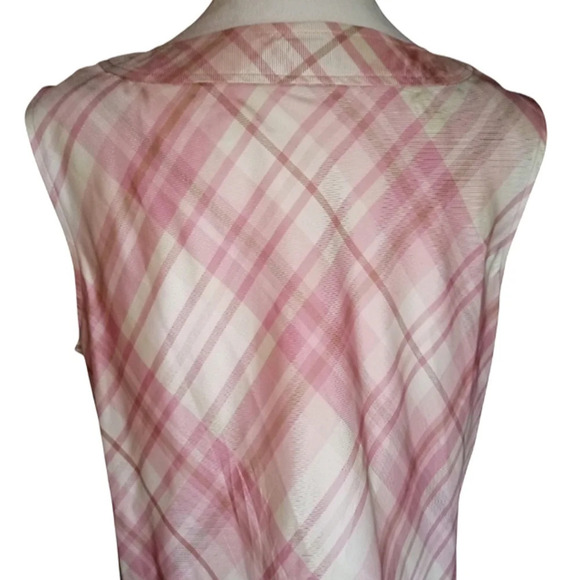 Talbots Pink Cream Plaid Pleat Front Sleeveless Silk Blouse Size Large Petite - Picture 4 of 7